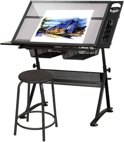 Verstellbarer Zeichentisch mit Glasplatte, neigbarer Kunstschreibtisch und Aufbewahrung, perfekt für Erwachsene und Kinder, vielseitiger Basteltisch zum Zeichnen und Gestalten Verstellbarer Zeichentisch mit Glasplatte, neigbarer Kunstschreibtisch und Aufbewahrung, perfekt für Erwachsene und Kinder, vielseitiger Basteltisch zum Zeichnen und Gestalten von Generisch