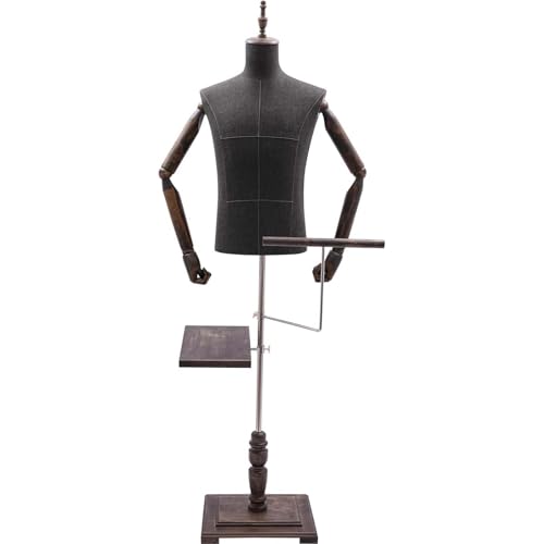 Verstellbarer männlicher Mannequin-Torso mit Holzarmen und Metallständer, abnehmbarer Hosenständer, Schuhhalter für Bekleidung, Einzelhandel, Nähdisplay Verstellbarer männlicher Mannequin-Torso mit Holzarmen und Metallständer, abnehmbarer Hosenständer, Schuhhalter für Bekleidung, Einzelhandel, Nähdisplay von Generisch