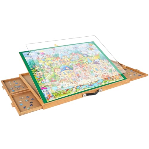 Verstellbares Puzzlebrett mit 4 Schubladen und Abdeckung - 3-Kippwinkel-Puzzletisch aus Holz für Erwachsene 25 "x34 Puzzle Puzzle Tischplatte Staffelei Geburtstagsgeschenk für Mama von Generisch