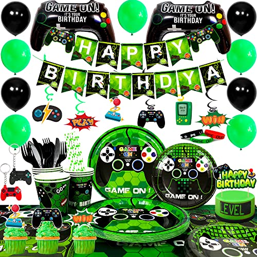 Videospiel-Partyzubehör, Gaming-Party-Dekorationen für Jungen und Gamer, inklusive Gaming-Ballon-Banner, Tischabdeckung, Teller, Tassen, Kuchenaufsätze usw. Gaming-Partyzubehör von Generisch