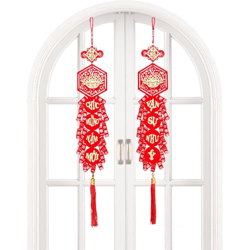 Vietnamesische rote Knoten-Quasten-Paare, Mondneujahr, rote Quaste, Paare, orientalische Glücks-Ornamente für Zuhause, Tür, Wand von Generisch