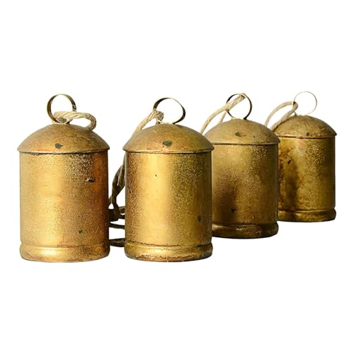 Vintage-Glocken – Weihnachtsglocken | rustikale Kuhglocken im Vintage-Stil | Vintage-Harmonieglocken mit Juteseil | hängende Ornamente Vintage-Glocken | handgefertigte Kranz-Ornament-Glocken für von Generisch