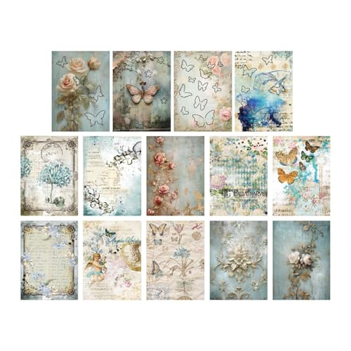 Vintage Scrapbooking-Kit, Scrapbook-Papier | 3D-Schmetterlings-Tagebuch-Dekoration,Ästhetisches Vintage-Scrapbook-Papier für Junk-Journal-Planer-Bastelsets von Generisch