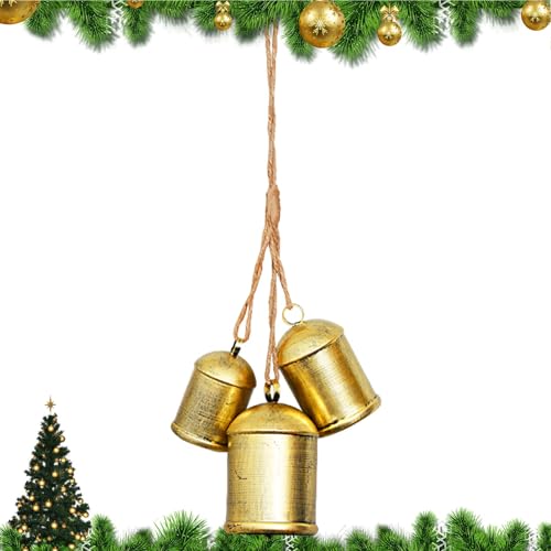 Vintage Weihnachtsglocken,Dekorative Weihnachtsglocken,Jingle Tree Dekor - -Kuhglocken, weihnachtliche Metallglocken mit Juteseil für Wandgärten, Heimdekoration von Generisch