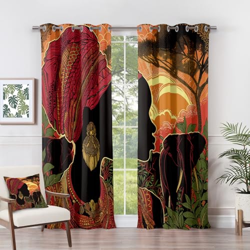 Vorhänge Afrikanische - Ethnische Afrikanische Frau Fenster Gardinen mit Ösen, Vorhang Blickdicht Verdunklungsvorhänge Thermovorhang für Wohnzimmer Schlafzimmer 2er Set, H 245 x B 140 cm F#-42 von Generisch