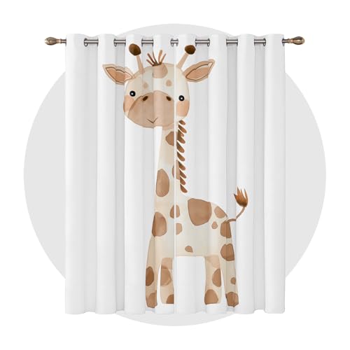 Vorhänge Giraffe - Süße Cartoon Safari Tier Fenster Gardinen mit Ösen, Vorhang Blickdicht Verdunklungsvorhänge Thermovorhang für Wohnzimmer Schlafzimmer Deko 2er Set, H 175 x B 140 cm B-#292 von Generisch