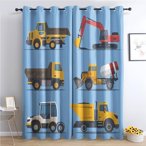 Vorhänge Konstruktion - Kinder Jungen Cartoon Fenster Gardinen mit Ösen, Vorhang Blickdicht Verdunklungsvorhänge Thermovorhang für Wohnzimmer Schlafzimmer Deko 2er Set, H 166 x B 75 cm X-&192 von Generisch