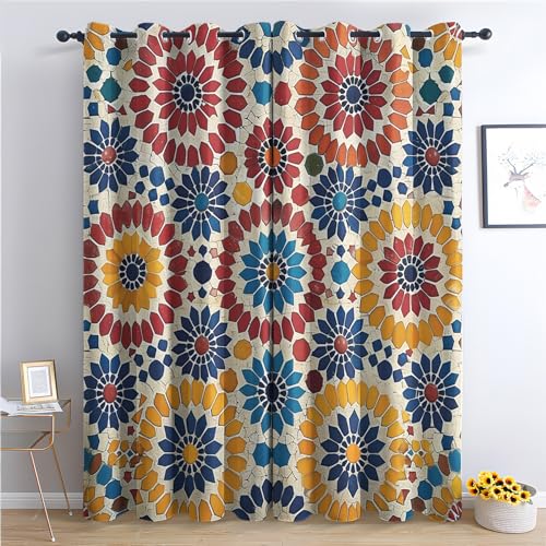 Vorhänge Mandala - Mädchen Mehrfarbig Blumen Fenster Gardinen mit Ösen, Vorhang Blickdicht Verdunklungsvorhänge Thermovorhang für Wohnzimmer Schlafzimmer Deko 2er Set, H 300 x B 140 cm H-&176 von Generisch