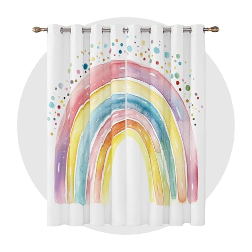 Vorhänge Regenbogen - Süße Karikatur Aquarell Fenster Gardinen mit Ösen, Vorhang Blickdicht Verdunklungsvorhänge Thermovorhang für Wohnzimmer Schlafzimmer Deko 2er Set, H 245 x B 140 cm D#-9 von Generisch