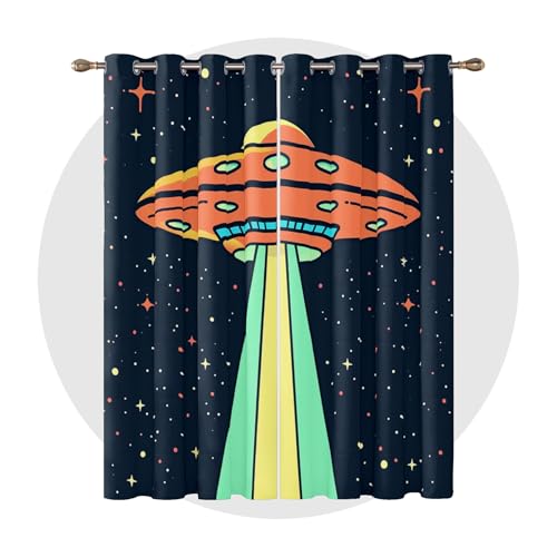 Vorhänge Weltraum - Kinder Cartoon UFO Galaxie Fenster Gardinen mit Ösen, Vorhang Blickdicht Verdunklungsvorhänge Thermovorhang für Wohnzimmer Schlafzimmer Deko 2er Set, H 220 x B 140 cm C#-239 von Generisch