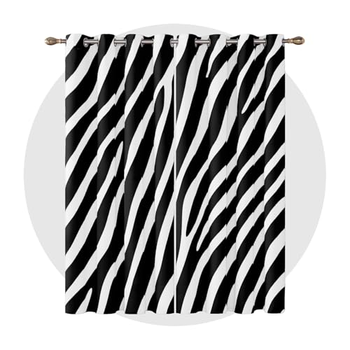 Vorhänge Zebra Druck - Schwarz Weiß Tierdruck Fenster Gardinen mit Ösen, Vorhang Blickdicht Verdunklungsvorhänge Thermovorhang für Wohnzimmer Schlafzimmer Deko 2er Set, H 260 x B 140 cm C#-186 von Generisch