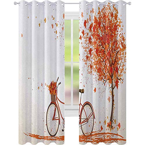 Vorhänge mit Herbstmotiv für Schlafzimmer, Set mit 2 Paneelen, B 52 x L 95 cm, altes Fahrrad-Design für Babyzimmer, orangefarbene Farbpalette von Generisch