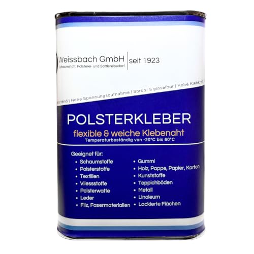 WEISSBACH Polsterkleber Sattlerspray für Dachhimmel, Textil, 1000ml extra stark, schnell aushärtend, weiche & flexible Klebenaht, Kontaktkleber, sprüh- und pinselbar, hohe Spannungsaufnahme von Generisch