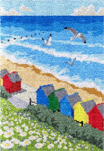 Wandteppich-Set, Strand-Seevögel, Landschaft, großer Knüpfhaken-Teppich für Erwachsene, vorgedruckte Leinwand mit Stickerei, Basteln, Bastelteppich-Set, 78,7 x 160 cm von Generisch