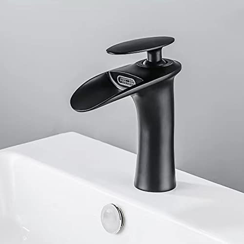 Wasserfall-Waschtischarmatur aus schwarzem Messing, Einhandmischbatterie für heißes und kaltes Wasser, Mischbatterie für Badezimmer, Waschtisch, Waschbecken, kurzes Design (Nero) von Generisch