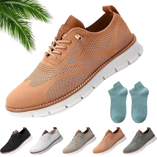 Wearbreeze Herren-Schuhe, Breeze-Schuhe für Herren, Netzstoff, formelle Sneaker, Business, Freizeit, Wanderschuhe (Karamell, Größe 41,5 cm breit) von Generisch