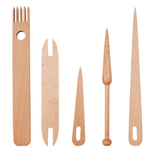 Webenkammnähung, Holzhandnähstab Set - 5 Stücke Handwerk Werkzeuge Kit Holzwebnadeln Kammnäht Kit,Handgefertigte Häkelnadelhandversorgungen für Pullover, Hüte, Schals von Generisch