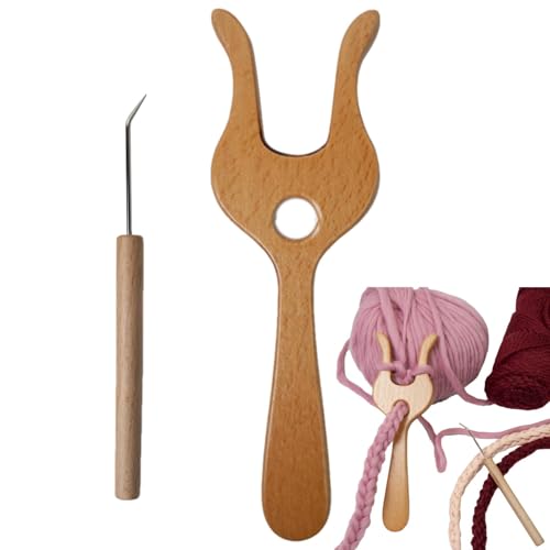 Webgabel-Werkzeug, Strickgabel aus Holz, präzise Kordel-Häkel-Strickgabel, Strickgabel mit ergonomischem Griff, Webwerkzeuge, Big-Eye-Nadel, Handflechtwerkzeuge für Flechtanfänger von Generisch