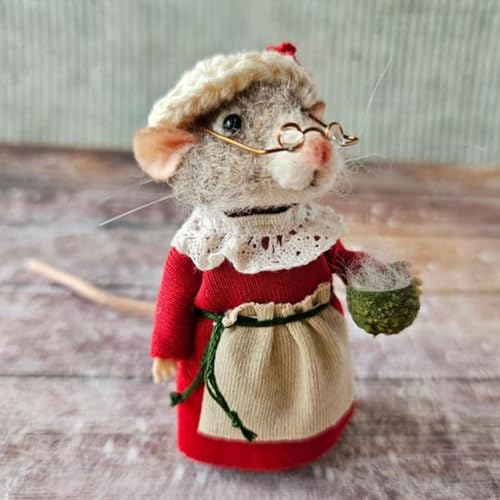 Weihnachten Gefilzte Maus Plüschtier | 1/5 Stk Nadelfilzen Maus Plushie Puppen | Weihnachtsschmuck Wolle Maus Figur Stofftier | Filz Weihnachtsdekorationen Kuscheltier Mäuse für Home Deko von Generisch