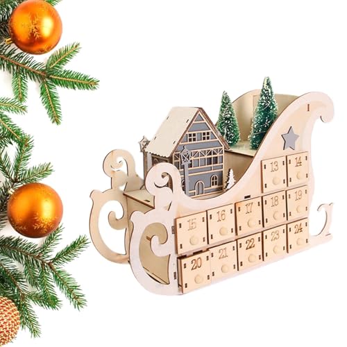 Weihnachten aus Holz – Countdown bis Weihnachten mit 24 Schubladen | Schreibtischkalender Weihnachtsdekorationen, Feiertags-Ornamente für den Schreibtisch von Generisch