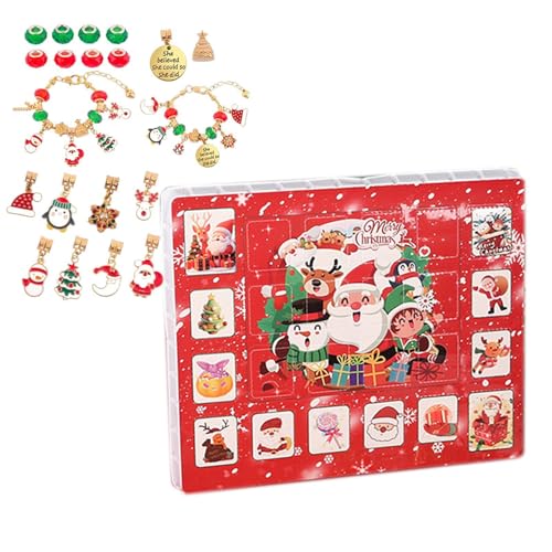 Weihnachts-Adventskalender-Armbänder,Adventskalender-Armbänder für Mädchen | 24-Tage-Weihnachts-Charm-Armband für Kinder | Schmuckherstellungsset, Armbänder, Ornamente, Kinderurlaub, für Mädchen, Ki von Generisch