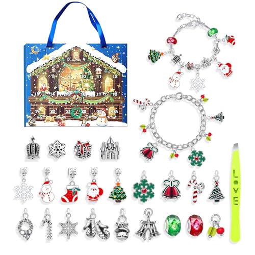 Weihnachts-Adventskalender-Armbänder,Kinder-Adventskalender 2024-24 Tage Armbänder Schmuckherstellungsset Weihnachts-Countdown-Kalender,22 Charm-Perlen, 2 Armbänder, Armband-Bastelset, Kalender-Orna von Generisch