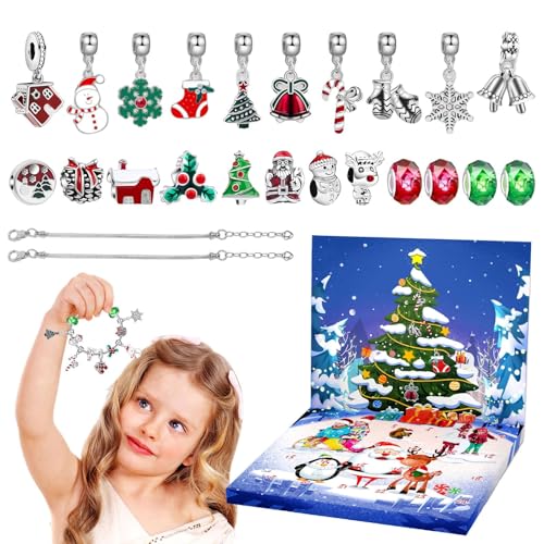 Weihnachts-Adventskalender-Armband, Adventskalender für Mädchen | 24-Tage-Countdown bis zum Weihnachtskalender, Legierungsarmband - 22 Charm-Perlen, 2 Armbänder, handgefertigtes Schmuckherstellungsset von Generisch