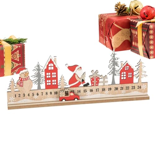 Weihnachts-Adventskalender Aus Holz | 15,7 X 8,6 Zoll Weihnachtsmann-Schneemann-Countdown-Schreibtischdekoration | Kaminregal Winterfest Kalenderschild von Generisch