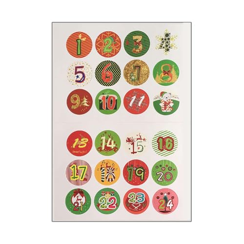 Weihnachts-Adventskalender-Zahlen-Aufkleber, 1–24 Weihnachts-Countdown-Kalender-Aufkleber, Weihnachten 1–24 Zahlen-Aufkleber, Weihnachts-Countdown-Kalender-Aufkleber, DIY-Geschenke, Basteln, von Generisch