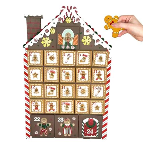 Weihnachts-Adventskalenderhaus aus Holz, wiederverwendbarer Adventskalender mit LED, 24-Tage-Weihnachts-Countdown-Adventskalender für Tischdekoration für Kinder und Erwachsene von Generisch