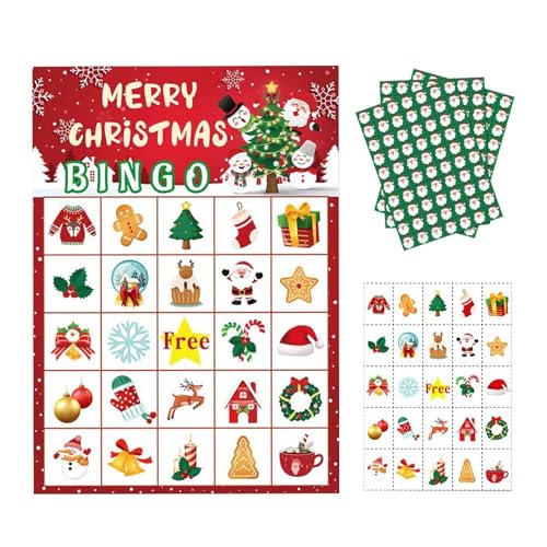 Weihnachts-Brettkartenspiel,Weihnachtsspielkarten,Weihnachts-Brettkartenspiel aus Papier für 24 Spieler - Schul- und Heimgruppenaktivität. Spielen Sie saisonale Freundesaktivitäten für Dating und Unte von Generisch