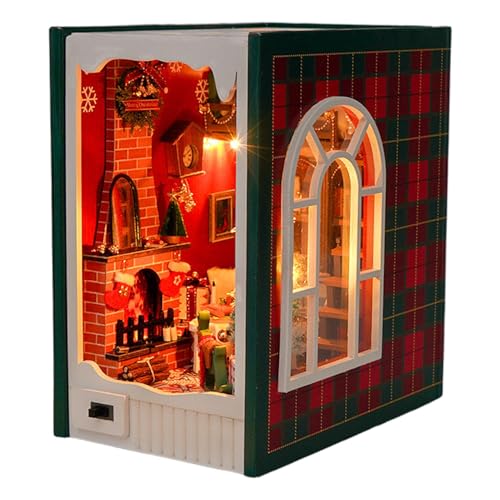 Weihnachts-Buchecke, dekorative Buchstützen, Bücherregal-Dekorationen, 3D-Buchecken-Set aus Holz, Modell „Merry Christmas House“ für einzigartige Buchstützen, perfekt für Erwachsene, Jugendliche und A von Generisch