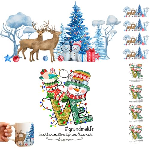 Weihnachts Cartoon UVDTF Transfers Aufkleber, Wraps für Tassen, UV DTF Cup Wrap 10pcs Weihnachten Thema UV Transferaufkleber für Becher Glas Weihnachten Rub auf Transfers Dekorative Aufkleber von Generisch