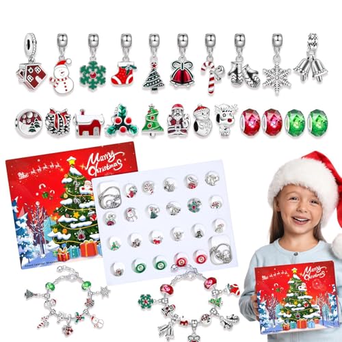 Weihnachts-Countdown-Armband, Adventskalender 2024 Schmuck - Advents-Weihnachtsarmband für 24-Tage-Countdown | Einsteigerfreundliches Schmuckherstellungsset für Klassenkameraden und Freundinnen von Generisch