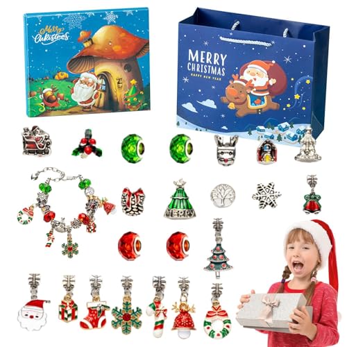 Weihnachts-Countdown-Kalender, Charm-Armbänder-Sets,Kristall-Adventskalender - Schmuckherstellungsset für Damen, süßer Schmuck für Weihnachten, Geburtstag, Neujahr von Generisch