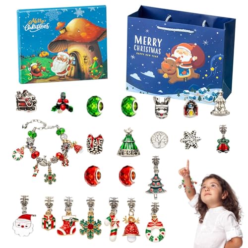 Weihnachts-Countdown-Kalender, Charm-Armbänder-Sets | Wiederverwendbarer Countdown-Kalender,Schmuckherstellungsset für Damen, süßer Schmuck für Weihnachten, Geburtstag, Neujahr von Generisch