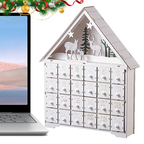 Weihnachts-Countdown-Kalender aus Holz,Countdown zur Weihnachtsdekoration mit 24 Schubladen und LED-Lichtern - Tischdekoration, Weihnachts-Countdown-Dekoration von Generisch