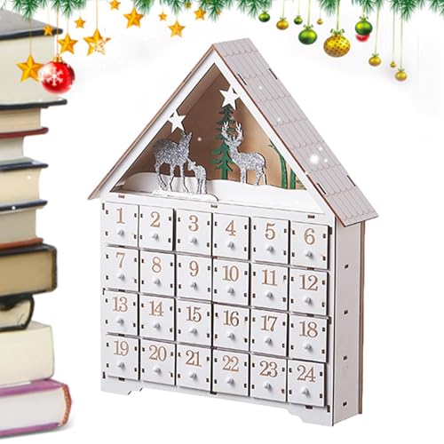 Weihnachts-Countdown-Kalender aus Holz,Leuchtende Tisch-Weihnachtsdekoration mit 24 Countdown-Schubladen - Waldszenen-Countdown zur Weihnachtsdekoration von Generisch