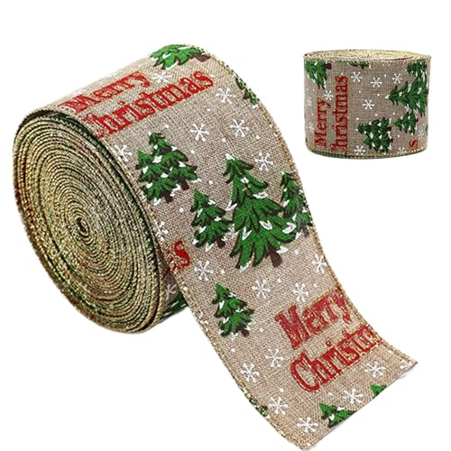 Weihnachts-Geschenkband – Urlaubsband mit Draht für Bauernhaus- – Weihnachtsband zum Verpacken von Geschenken – Schneeflocken-Plaid-Schneemann-Designs für handgefertigte Schleifen, von Generisch