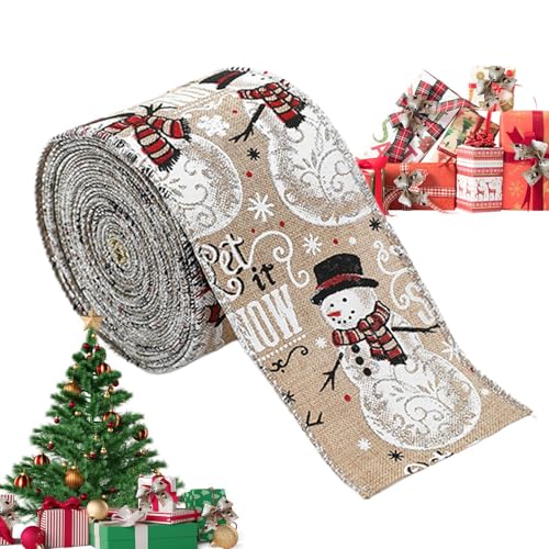 Weihnachts-Geschenkband – Urlaubsband mit Draht für Bauernhaus- – Weihnachtsband zum Verpacken von Geschenken – Schneeflocken-Plaid-Schneemann-Designs für handgefertigte Schleifen, von Generisch