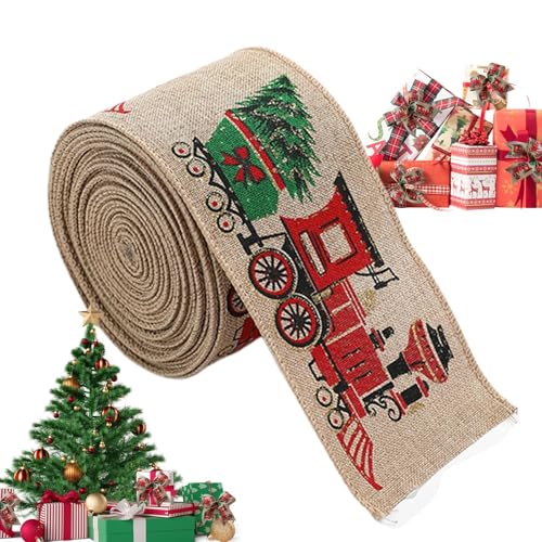 Weihnachts-Geschenkband – Urlaubsband mit Draht für Bauernhaus- – Weihnachtsband zum Verpacken von Geschenken – Schneeflocken-Plaid-Schneemann-Designs für handgefertigte Schleifen, von Generisch