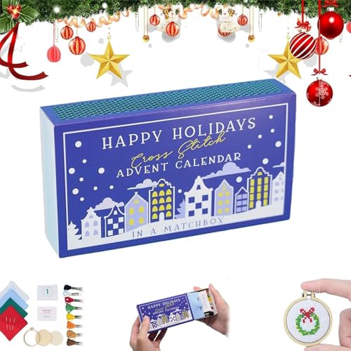 Weihnachts-Kreuzstich-Adventskalender, Weihnachts-Countdown-Stickset, 24-Tage-Countdown-Adventskalender-Geschenk für Anfänger und Bastelliebhaber, mit 24 Kreuzstichprojekten (Blue) von Generisch