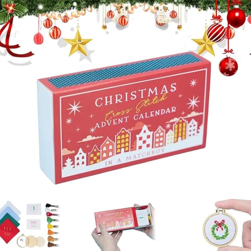 Weihnachts-Kreuzstich-Adventskalender, Weihnachts-Countdown-Stickset, 24-Tage-Countdown-Adventskalender-Geschenk für Anfänger und Bastelliebhaber, mit 24 Kreuzstichprojekten (Red) von Generisch