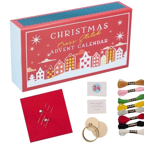 Weihnachts-Kreuzstich-Adventskalender 2024, 24 Tage Weihnachts-Countdown-Stickset, handgefertigter Stick-Adventskalender für Anfänger, Weihnachts-Countdown-Adventskalender 2024 von Generisch