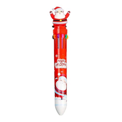 Weihnachts-Kugelschreiber, 10 Farben, mehrfarbiger Stift, einziehbarer Kugelschreiber, Weihnachts-Rentier, Weihnachtsmann-Schreibstifte für Weihnachten, Strumpffüller, Schule, Büro, Partygeschenk von Generisch