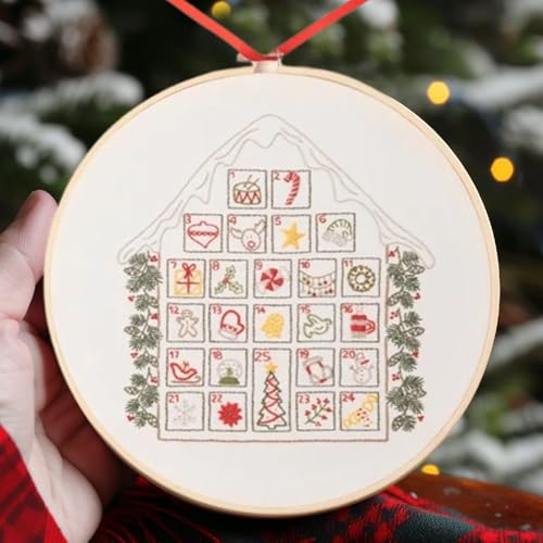 Weihnachts-Stickerei-Kits, Weihnachts-Kreuzstich-Adventskalender, Weihnachts-Countdown-Stickset, 25 Tage Countdown-Hausstiche Basteln mit Anleitung für Anfänger von Generisch