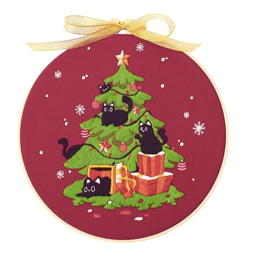 Weihnachts-Stickerei-Ornament-Set, Stickset für Anfänger für Erwachsene,Weihnachts-Bastel-Start-Kits | Weihnachts-Stickmuster, Anfänger-Stickset mit Faden und Nadeln, Party-Dekoration, Gastgeschenke von Generisch