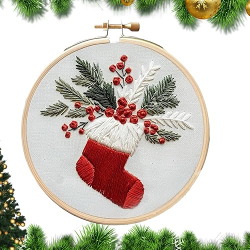 Weihnachts-Sticksets für Anfänger, Weihnachtsszene-Stickset, Weihnachts-Stickset für Anfänger, Weihnachts-Stickset für Anfänger, einfaches Stickset für Anfänger, festliches Weihnachtskunst-Bastelset von Generisch