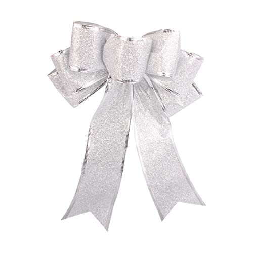 Weihnachtsanhänger Multicolor Shiny Glitter Christmas Bow Ribbon Christbaumschmuck Anhänger Christmas Bow Hängender Blumentopf Balkon (Silver, One Size) von Generisch