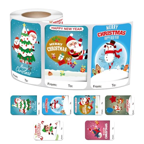 Weihnachtsanhänger - Weihnachtsetiketten Aufkleber | Namensschild Aufkleber | Weihnachten Klebeetiketten, 250 x Cartoon Weihnachten Aufkleber Tags, Dekorative beschreibbare Weihnachtsanhänger von Generisch